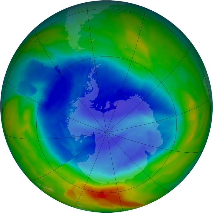 Antarctic ozone map for 03 September 2012